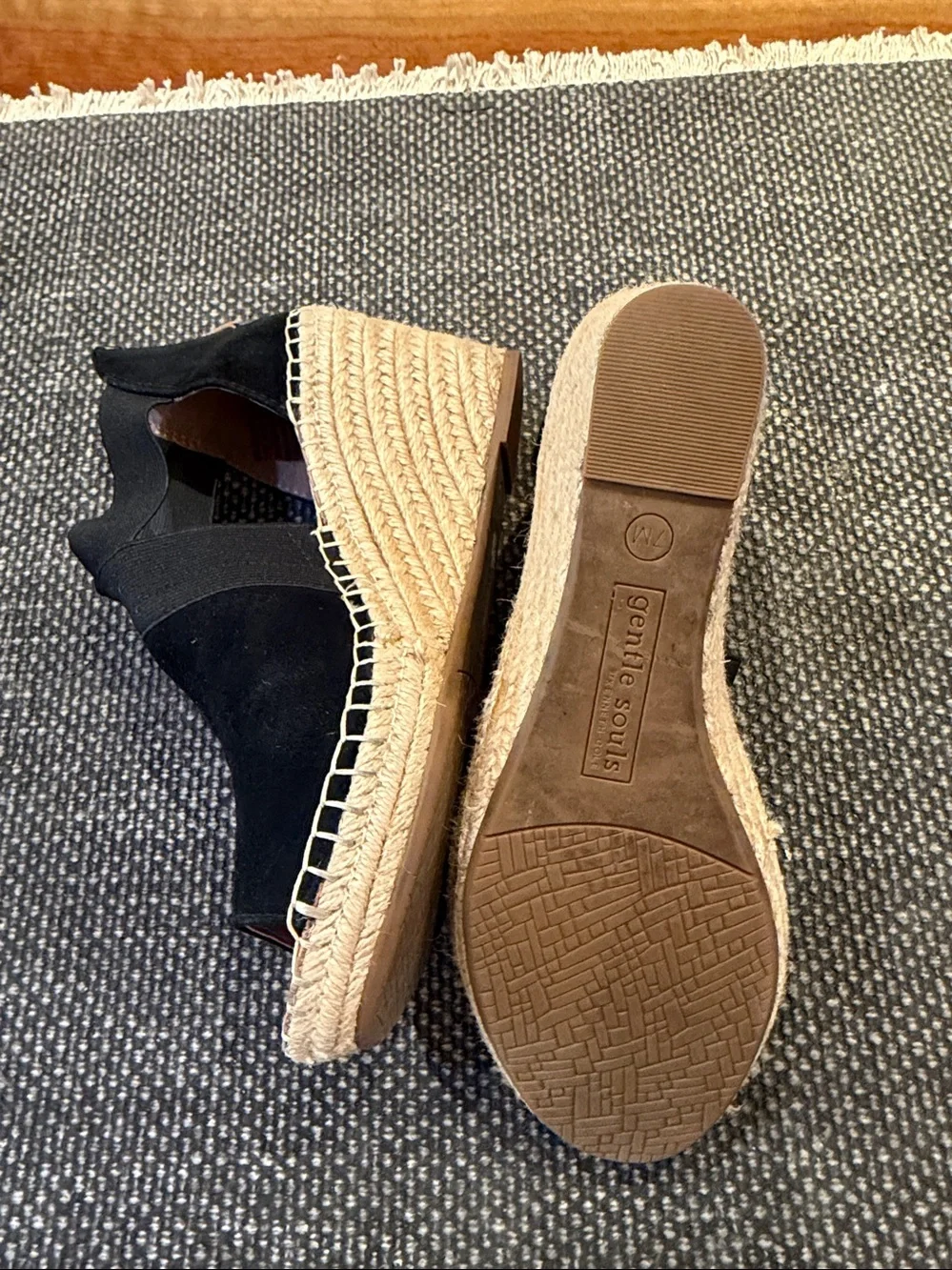 Gentle Souls Black Wedge Sandal with Zipper